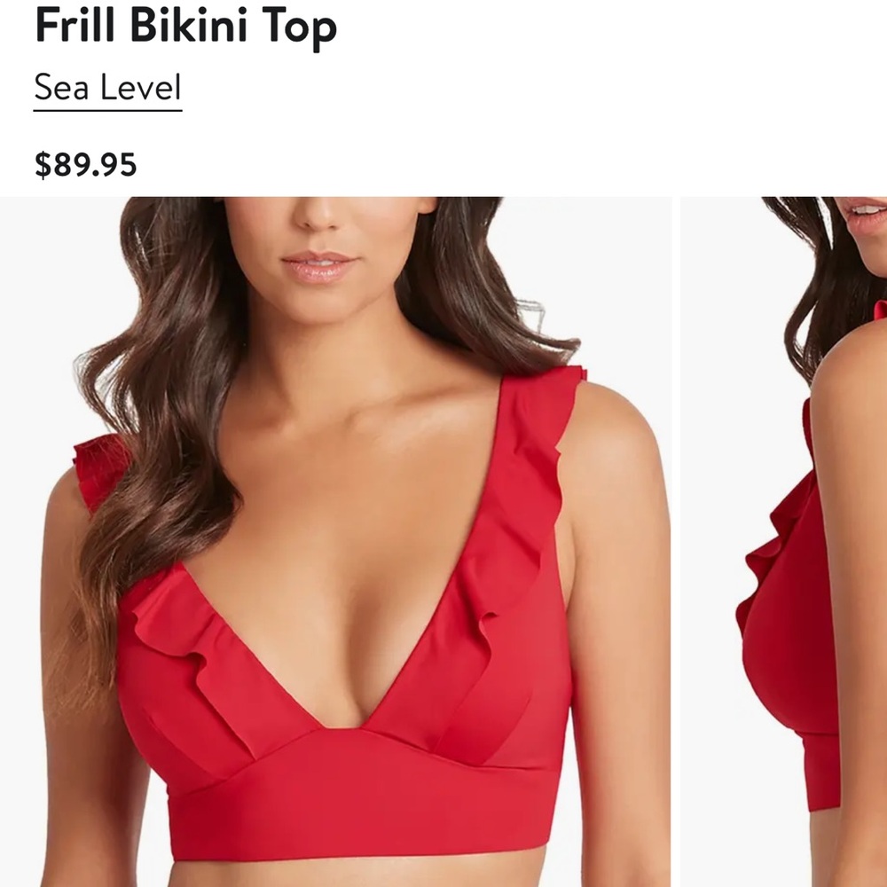 Sea Level Frill V-Neck Women's Powermesh Bikini Top Red Size: 4 NWT
